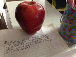 A precious letter and apple I received from my students a few months ago.